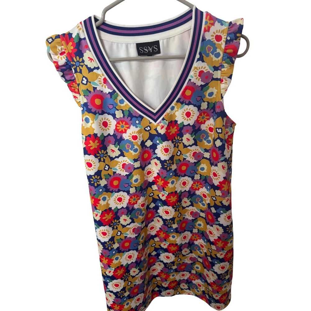 SSYS The Label Floral Ruffle Sleeve V-Neck Mini Dress Multi Color Womens Size M